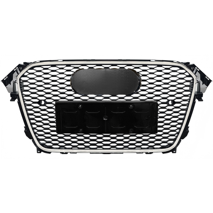 Car Craft Compatible With Audi A4 B8.5 2013-2016 Upgraded Front Bumper Show Grill Rs4 S4 Rs Sport Style Silver Frame Black Mesh All Logo Silver License Plate Eu Version A4-009 Gc