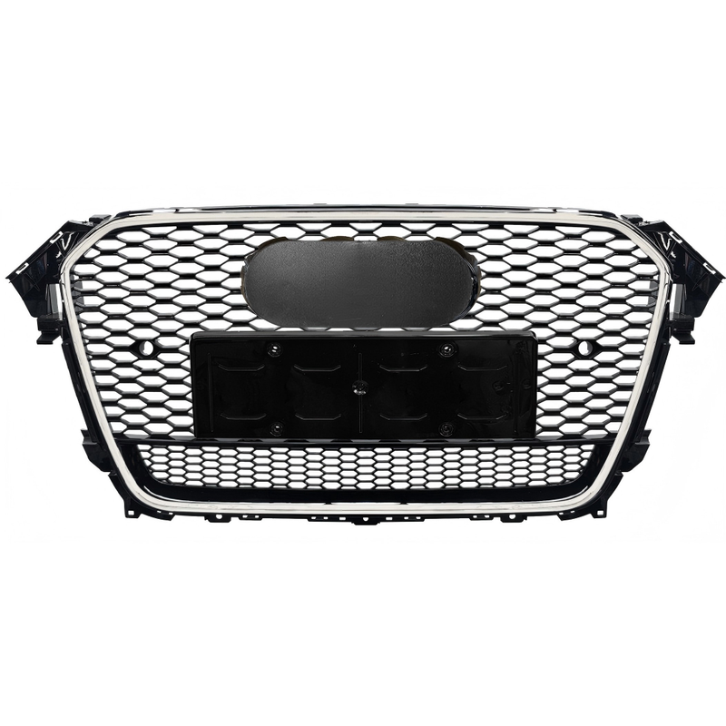 Car Craft Compatible With Audi A4 B8.5 2013-2016 Upgraded Front Bumper Show Grill Rs4 S4 Rs Sport Style Silver Frame Black Mesh All Logo Silver License Plate Eu Version Qt A4-011 Gc