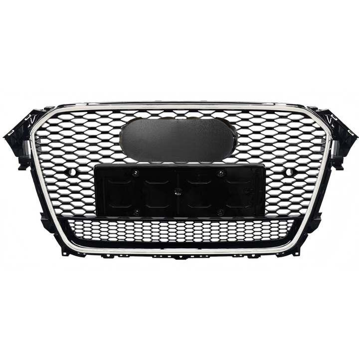 Car Craft Compatible With Audi A4 B8.5 2013-2016 Upgraded Front Bumper Show Grill Rs4 S4 Rs Sport Style Silver Frame Black Mesh All Logo Silver License Plate Eu Version Qt A4-011 Gc
