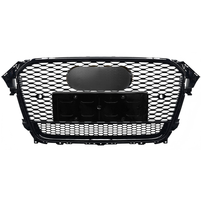 Car Craft Compatible With Audi A4 B8.5 2013-2016 Upgraded Front Bumper Show Grill Rs4 S4 Rs Sport Style Black Frame Black Mesh All Logo Silver License Plate Eu Version Qt A4-012 Gc