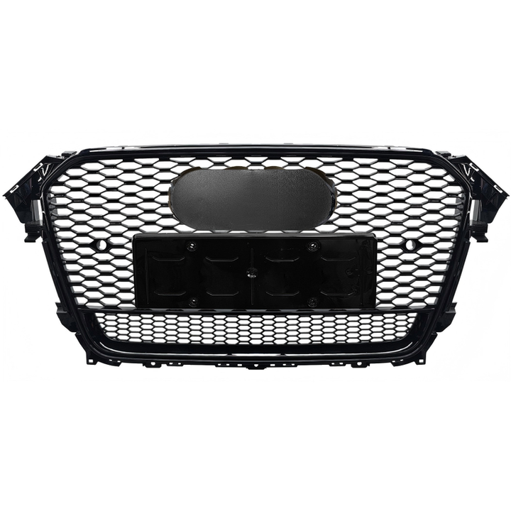 Car Craft Compatible With Audi A4 B8.5 2013-2016 Upgraded Front Bumper Show Grill Rs4 S4 Rs Sport Style Black Frame Black Mesh All Logo Silver License Plate Eu Version Qt A4-012 Gc