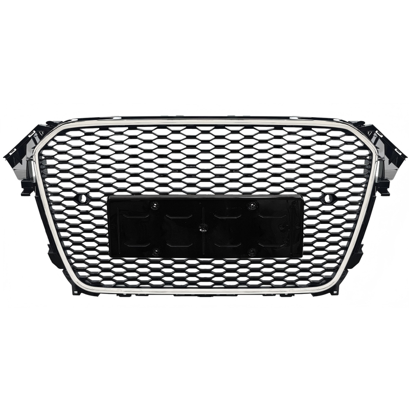 Car Craft Compatible With Audi A4 B8.5 2013-2016 Upgraded Front Bumper Show Grill Rs4 S4 Rs Sport Style Silver Frame Black Mesh All Logo Silver License Plate Eu Version Nlg A4-013 Gc
