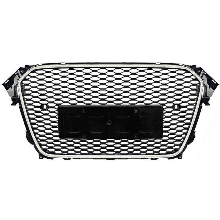 Car Craft Compatible With Audi A4 B8.5 2013-2016 Upgraded Front Bumper Show Grill Rs4 S4 Rs Sport Style Silver Frame Black Mesh All Logo Silver License Plate Eu Version Nlg A4-013 Gc