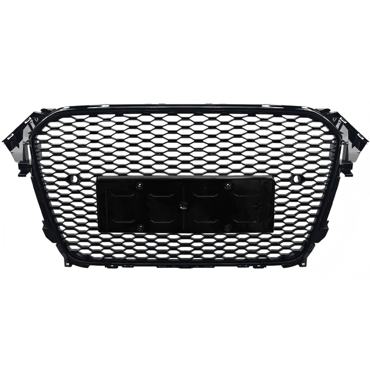 Car Craft Compatible With Audi A4 B8.5 2013-2016 Upgraded Front Bumper Show Grill Rs4 S4 Rs Sport Style Black Frame Black Mesh All Logo Silver License Plate Eu Version Nlg A4-014 Gc