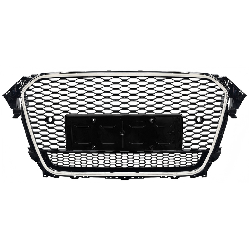 Car Craft Compatible With Audi A4 B8.5 2013-2016 Upgraded Front Bumper Show Grill Rs4 S4 Rs Sport Style Silver Frame Black Mesh All Logo Silver License Plate Eu Version Nlg Qt A4-015 Gc