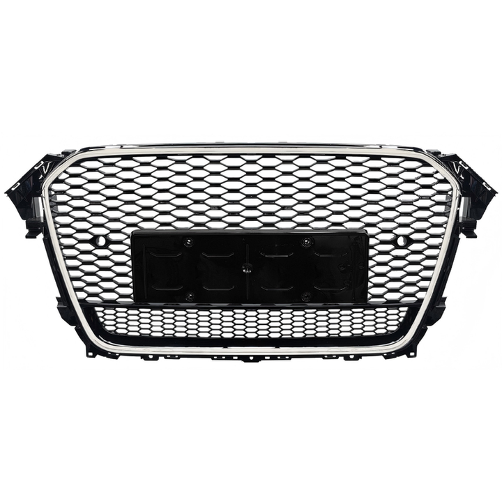Car Craft Compatible With Audi A4 B8.5 2013-2016 Upgraded Front Bumper Show Grill Rs4 S4 Rs Sport Style Silver Frame Black Mesh All Logo Silver License Plate Eu Version Nlg Qt A4-015 Gc