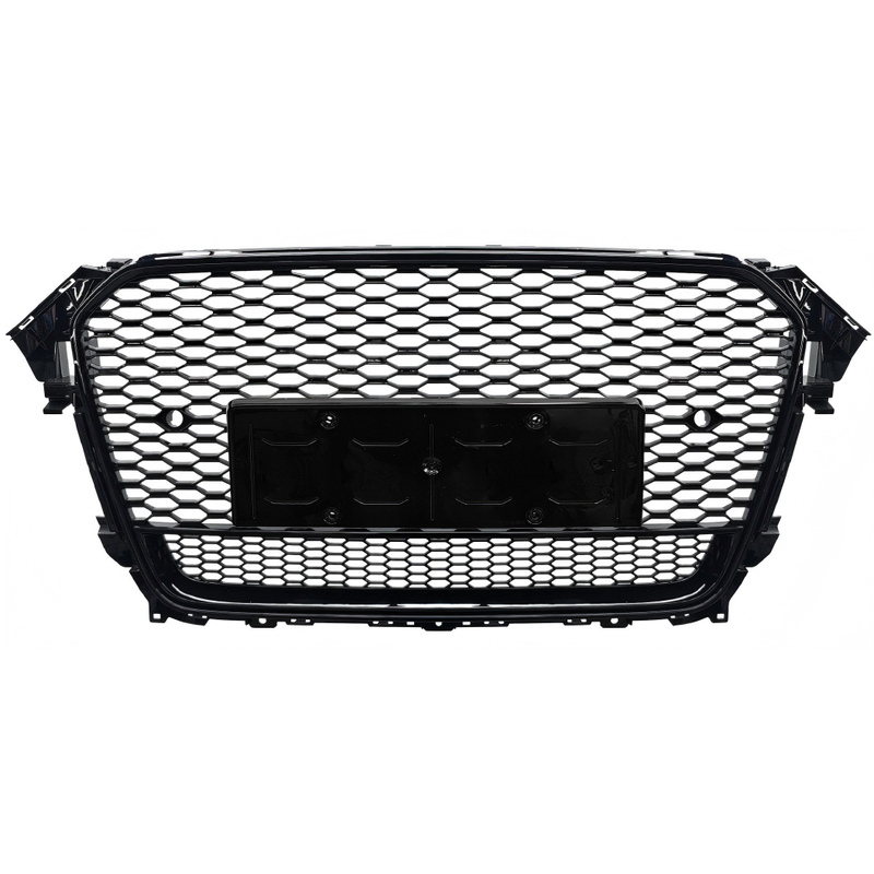 Car Craft Compatible With Audi A4 B8.5 2013-2016 Upgraded Front Bumper Show Grill Rs4 S4 Rs Sport Style Black Frame Black Mesh All Logo Silver License Plate Eu Version Nlg Qt A4-016 Gc