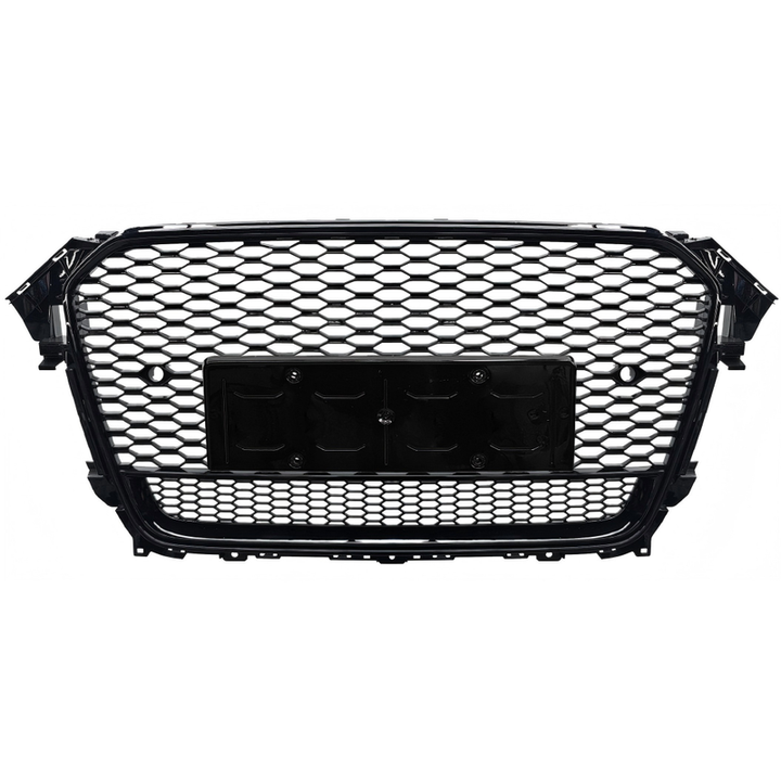 Car Craft Compatible With Audi A4 B8.5 2013-2016 Upgraded Front Bumper Show Grill Rs4 S4 Rs Sport Style Black Frame Black Mesh All Logo Silver License Plate Eu Version Nlg Qt A4-016 Gc