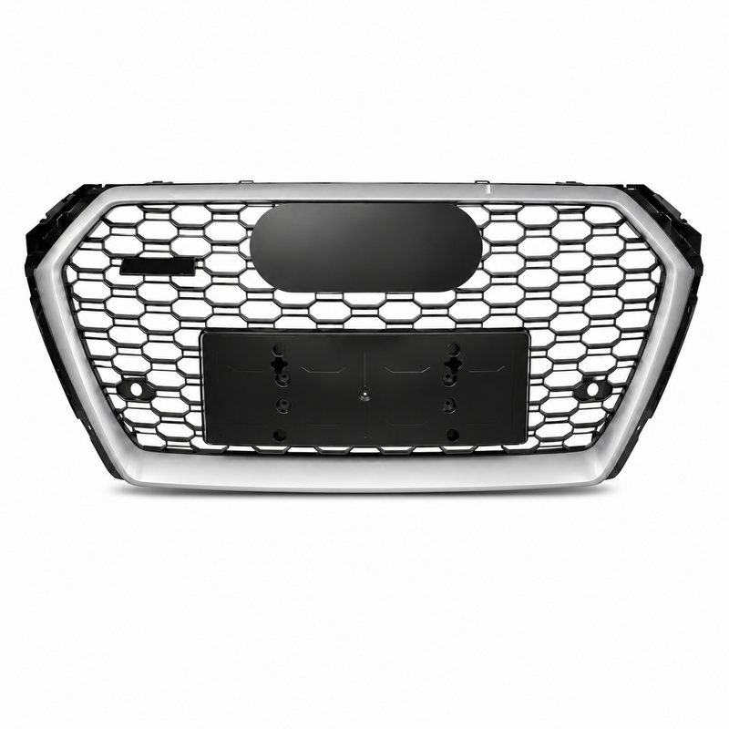 Car Craft Compatible With Audi A4 B9 2017-2020 Upgraded Front Bumper Show Grill Rs4 S4 Rs Sport Style Silver Frame Black Mesh All Logo Silver License Plate Eu Version A4-017 Gc