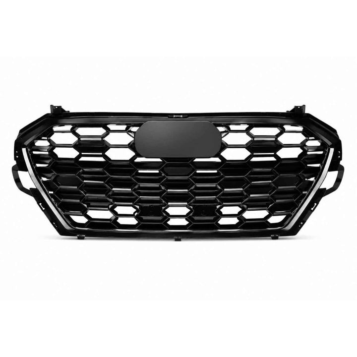 Car Craft Compatible With Audi A4 B9.5 2021+ Upgraded Front Bumper Show Grill Rs4 S4 Rs Sport Style Silver Frame Black Mesh All Logo Silver License Plate Eu Version A4-035 Gc CC-10834