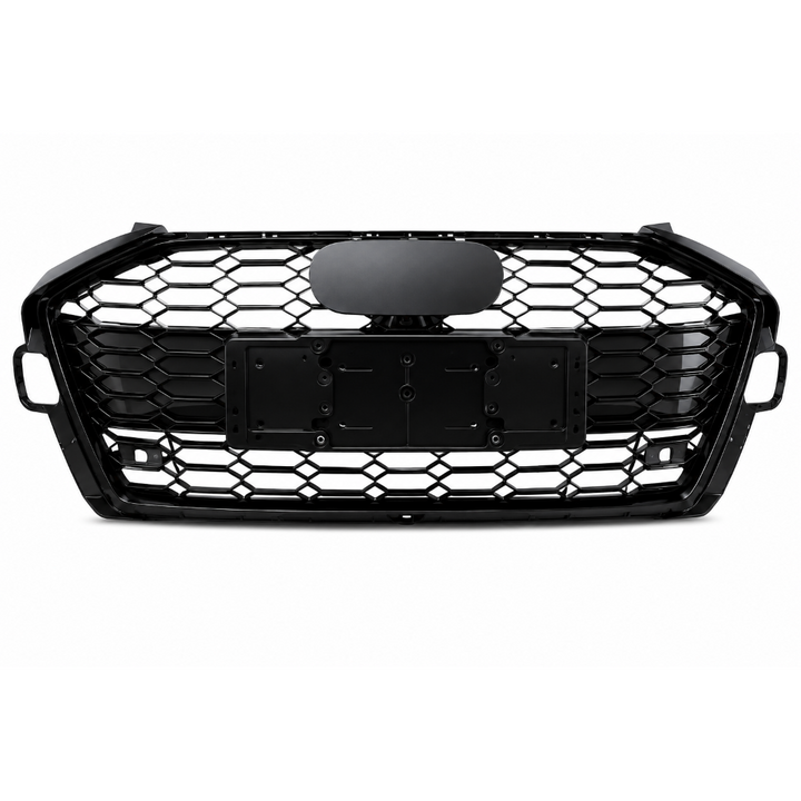 Car Craft Compatible With Audi A4 B9.5 2021+ Upgraded Front Bumper Show Grill Rs4 S4 Rs Sport Style Black Frame Black Mesh All Logo Silver License Plate Eu Version A4-037 Gc CC-10836