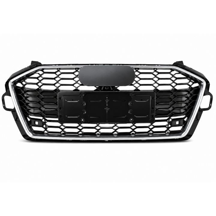 Car Craft Compatible With Audi A4 B9.5 2021+ Upgraded Front Bumper Show Grill Rs4 S4 Rs Sport Style Silver Frame Black Mesh All Logo Silver License Plate Eu Version A4-038 Gc CC-10837