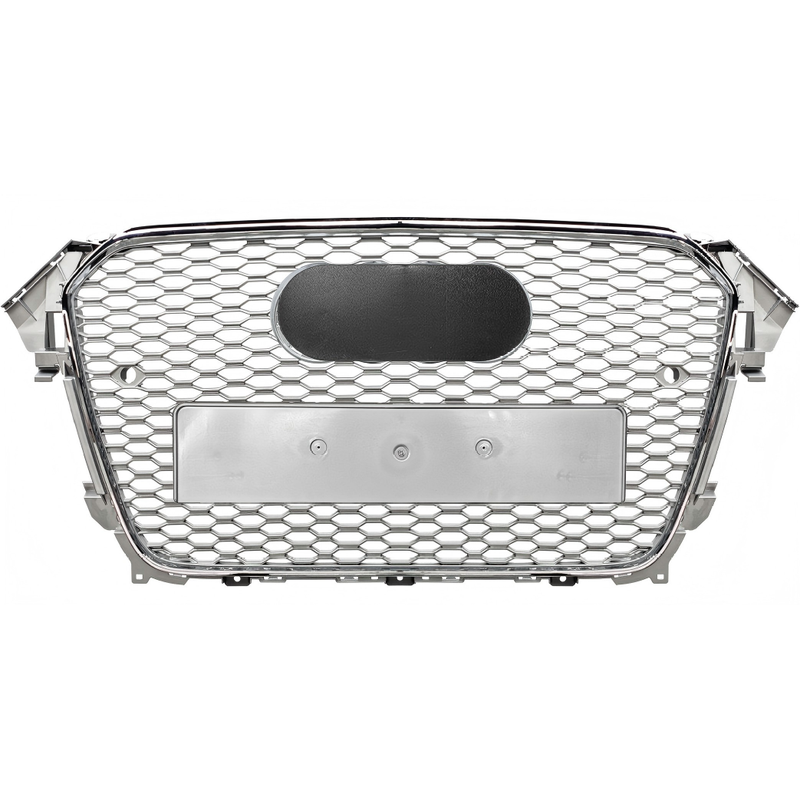 Car Craft Compatible With Audi A4 B8.5 2013-2016 Upgraded Front Bumper Show Grill Rs4 S4 Rs Sport Style Silver Frame Silver Mesh All Logo Silver License Plate Eu Version A4-061 Gc