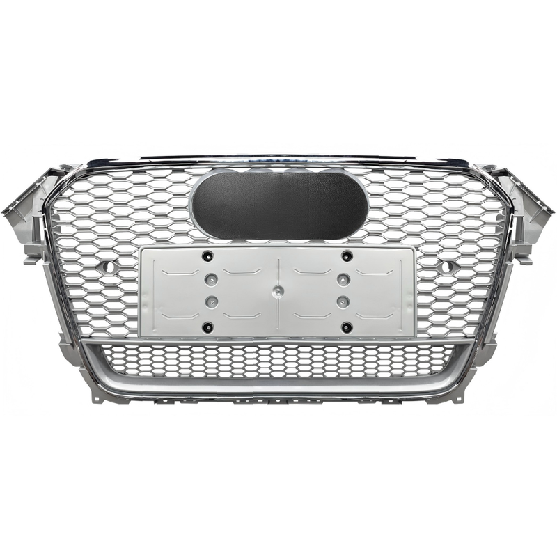 Car Craft Compatible With Audi A4 B8.5 2013-2016 Upgraded Front Bumper Show Grill Rs4 S4 Rs Sport Style Silver Frame Silver Mesh All Logo Silver License Plate Eu Version Qt A4-062 Gc
