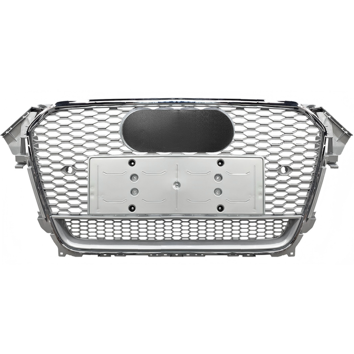 Car Craft Compatible With Audi A4 B8.5 2013-2016 Upgraded Front Bumper Show Grill Rs4 S4 Rs Sport Style Silver Frame Silver Mesh All Logo Silver License Plate Eu Version Qt A4-062 Gc