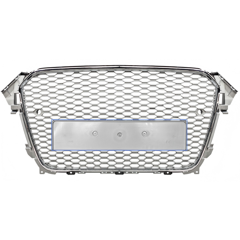 Car Craft Compatible With Audi A4 B8.5 2013-2016 Upgraded Front Bumper Show Grill Rs4 S4 Rs Sport Style Silver Frame Silver Mesh All Logo Silver License Plate Eu Version Nlg A4-063 Gc