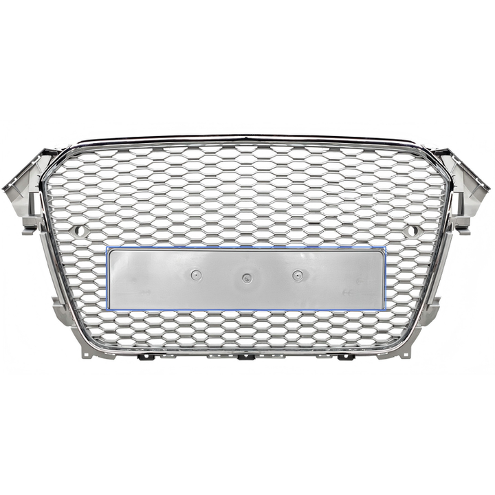 Car Craft Compatible With Audi A4 B8.5 2013-2016 Upgraded Front Bumper Show Grill Rs4 S4 Rs Sport Style Silver Frame Silver Mesh All Logo Silver License Plate Eu Version Nlg A4-063 Gc