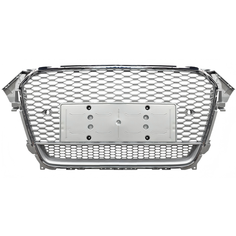 Car Craft Compatible With Audi A4 B8.5 2013-2016 Upgraded Front Bumper Show Grill Rs4 S4 Rs Sport Style Silver Frame Silver Mesh All Logo Silver License Plate Eu Version Nlg Qt A4-064 Gc