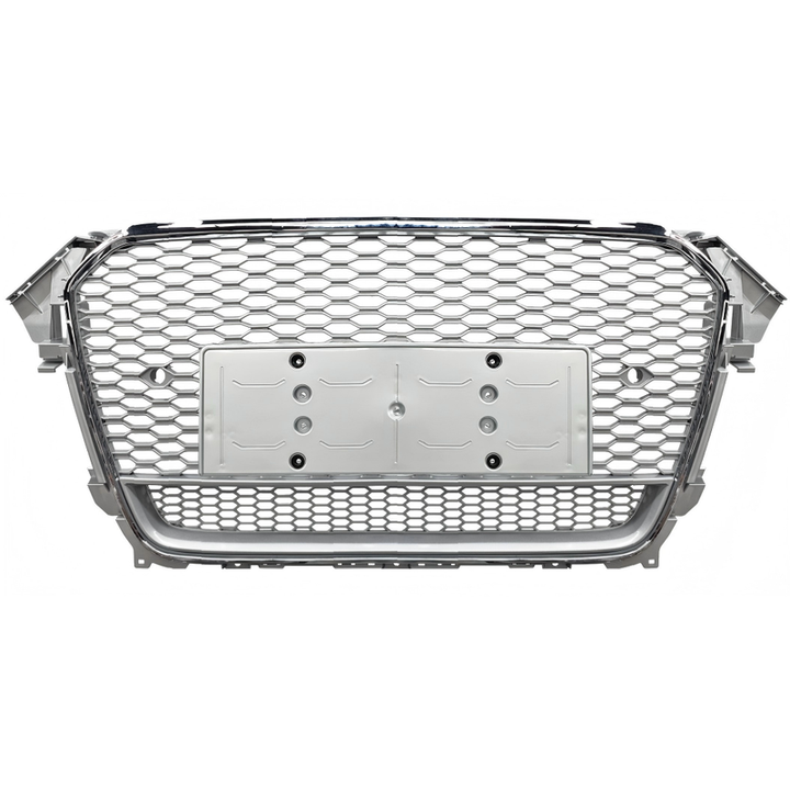 Car Craft Compatible With Audi A4 B8.5 2013-2016 Upgraded Front Bumper Show Grill Rs4 S4 Rs Sport Style Silver Frame Silver Mesh All Logo Silver License Plate Eu Version Nlg Qt A4-064 Gc