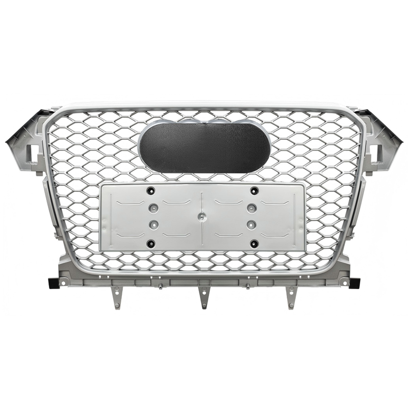 Car Craft Compatible With Audi A4 B8.5 2013-2016 Upgraded Front Bumper Show Grill Rs4 S4 Rs Sport Style Silver Frame Silver Mesh All Logo Silver License Plate Eu Version All Road Usa A4-065 Gc