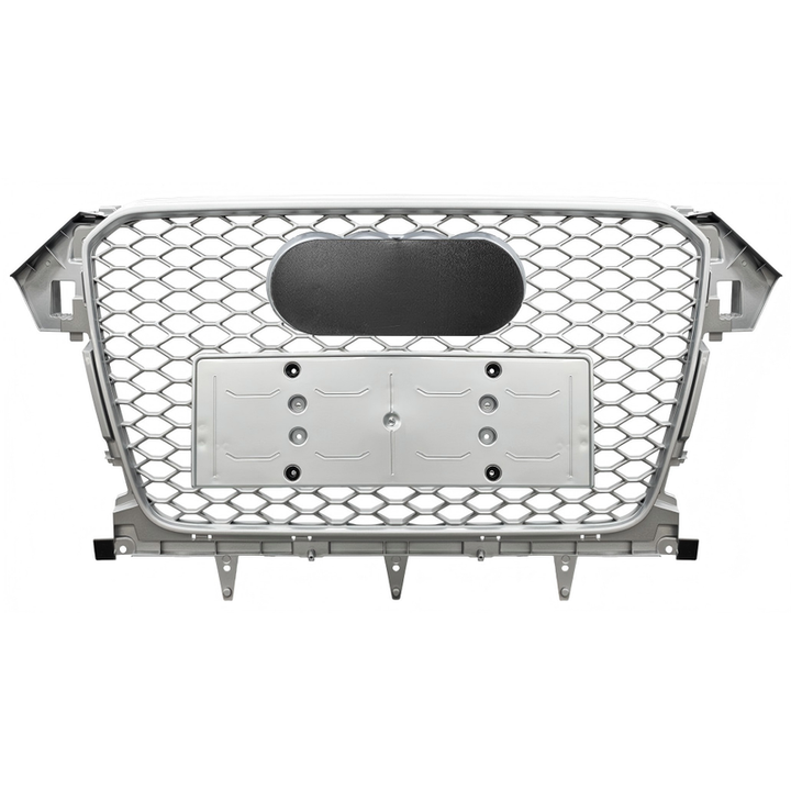 Car Craft Compatible With Audi A4 B8.5 2013-2016 Upgraded Front Bumper Show Grill Rs4 S4 Rs Sport Style Silver Frame Silver Mesh All Logo Silver License Plate Eu Version All Road Usa A4-065 Gc