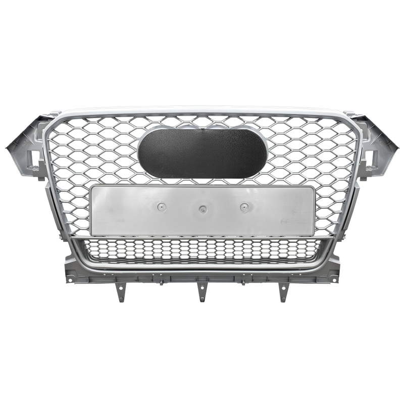 Car Craft Compatible With Audi A4 B8.5 2013-2016 Upgraded Front Bumper Show Grill Rs4 S4 Rs Sport Style Silver Frame Silver Mesh All Logo Silver License Plate Eu Version Qt All Road Usa A4-067 Gc