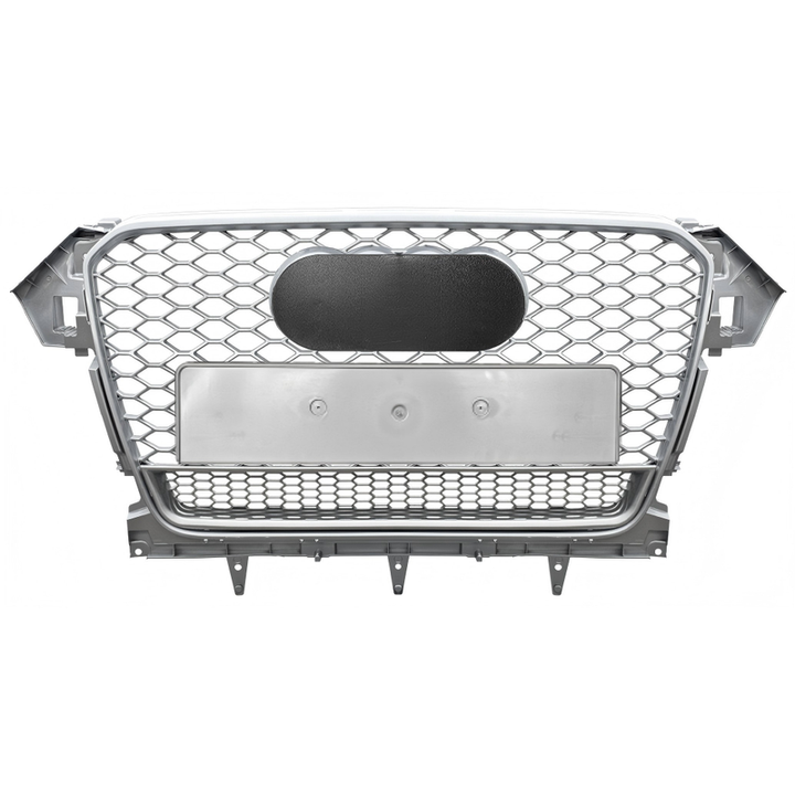 Car Craft Compatible With Audi A4 B8.5 2013-2016 Upgraded Front Bumper Show Grill Rs4 S4 Rs Sport Style Silver Frame Silver Mesh All Logo Silver License Plate Eu Version Qt All Road Usa A4-067 Gc