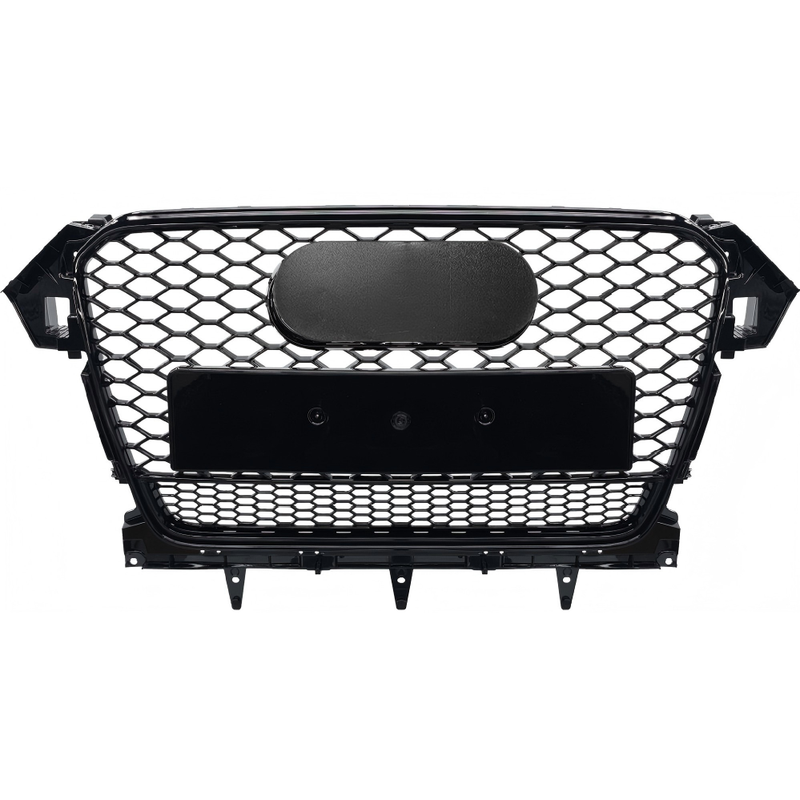 Car Craft Compatible With Audi A4 B8.5 2013-2016 Upgraded Front Bumper Show Grill Rs4 S4 Rs Sport Style Black Frame Black Mesh All Logo Silver License Plate Eu Version Qt All Road Usa A4-068 Gc
