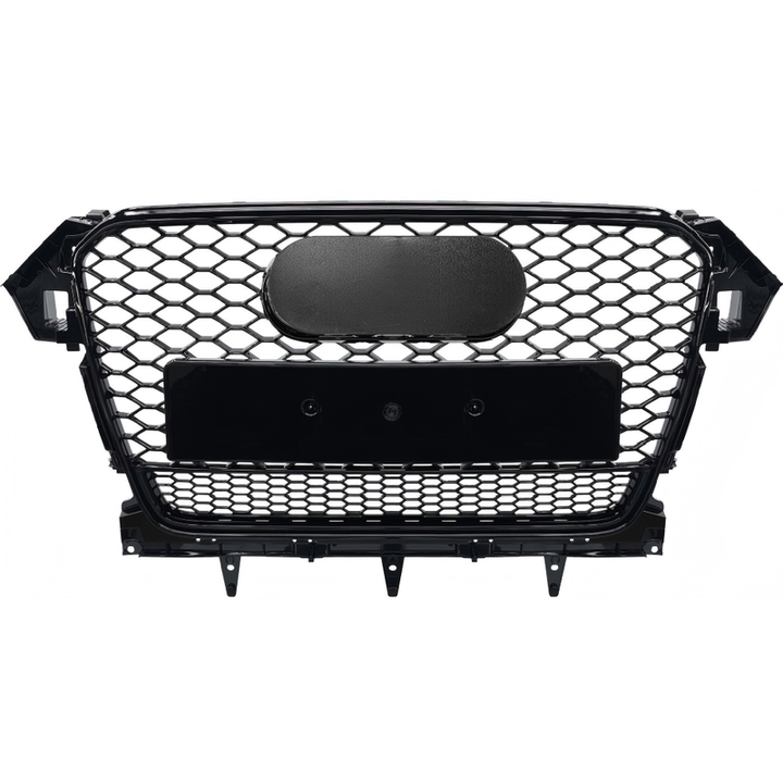 Car Craft Compatible With Audi A4 B8.5 2013-2016 Upgraded Front Bumper Show Grill Rs4 S4 Rs Sport Style Black Frame Black Mesh All Logo Silver License Plate Eu Version Qt All Road Usa A4-068 Gc