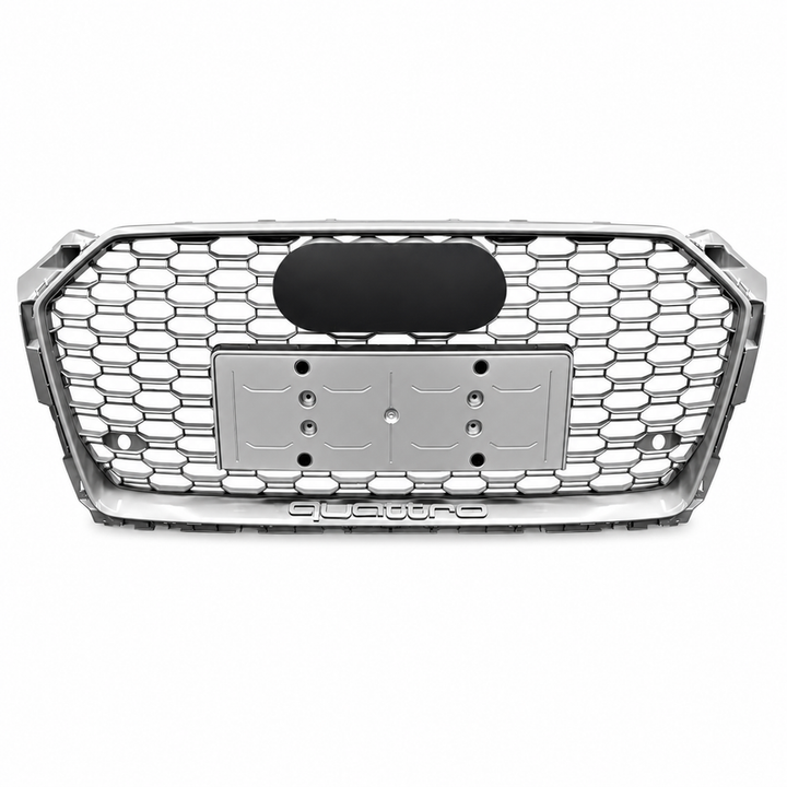 Car Craft Compatible With Audi A4 B9 2017-2020 Upgraded Front Bumper Show Grill Rs4 S4 Rs Sport Style Silver Frame Silver Mesh All Logo Silver License Plate Eu Version A4-073 Gc
