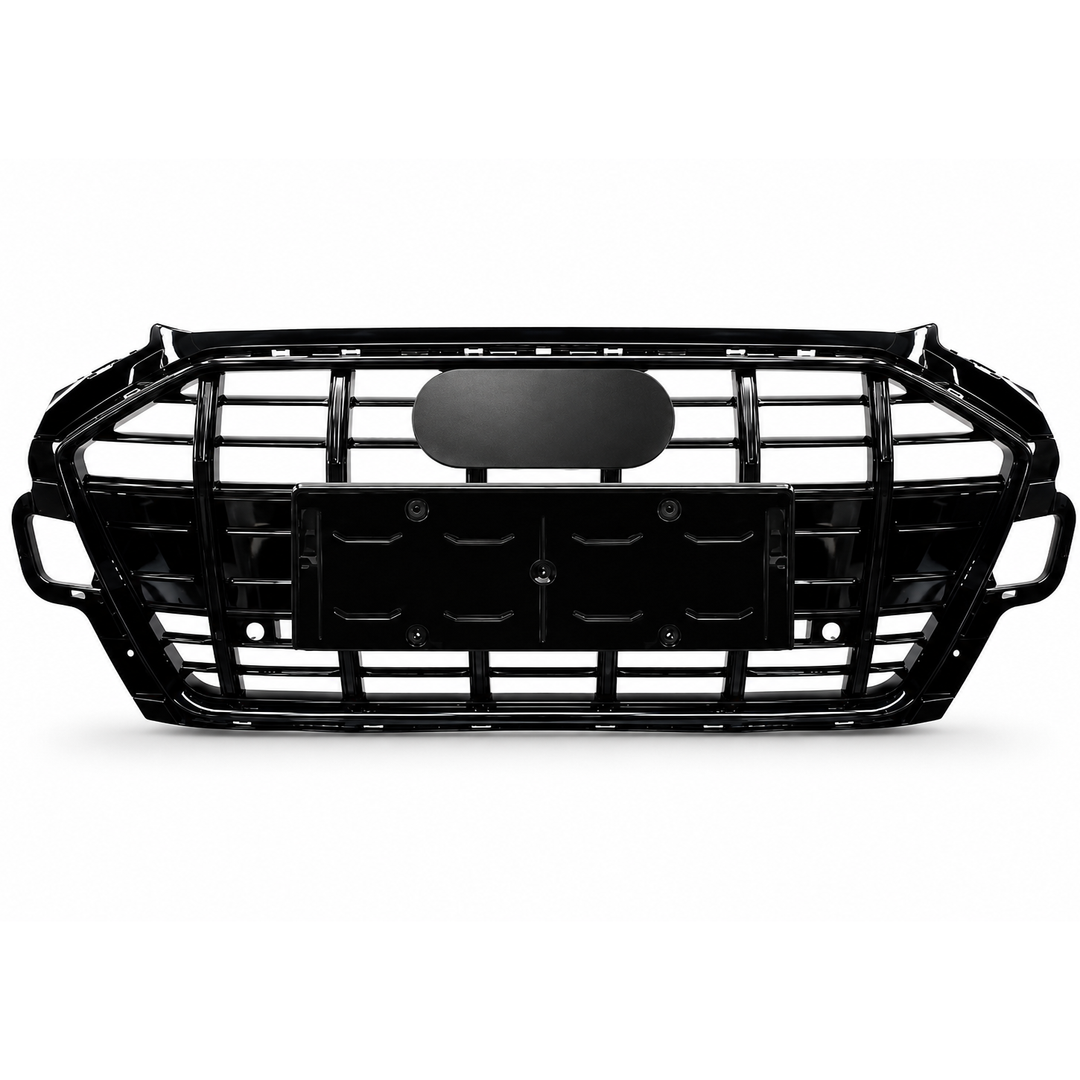 Car Craft Compatible With Audi A4 B9.5 2021+ Upgraded Front Bumper Show Grill Rs4 S4 Rs Sport Style For All Road Model Usa Glossy Black Frame Black Strip All Logo Silver License Plate Eu Version A4-073 Gc