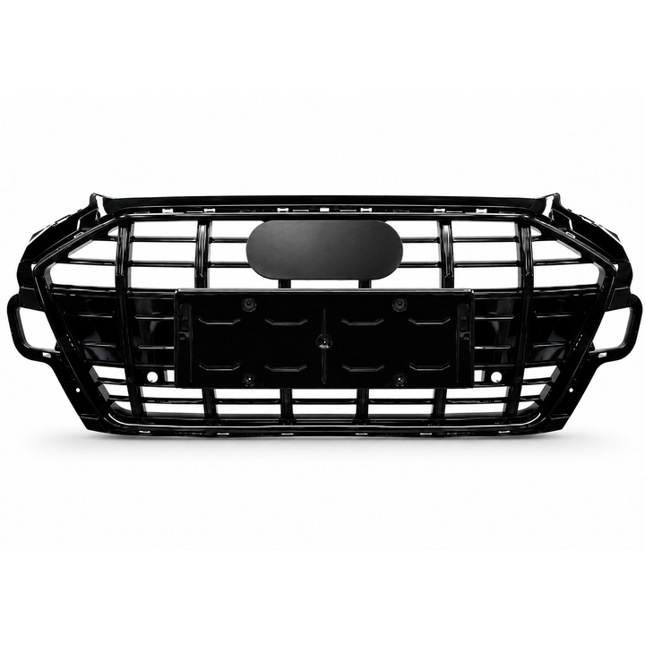 Car Craft Compatible With Audi A4 B9.5 2021+ Upgraded Front Bumper Show Grill Rs4 S4 Rs Sport Style For All Road Model Usa Glossy Black Frame Black Strip All Logo Silver License Plate Eu Version A4-073 Gc