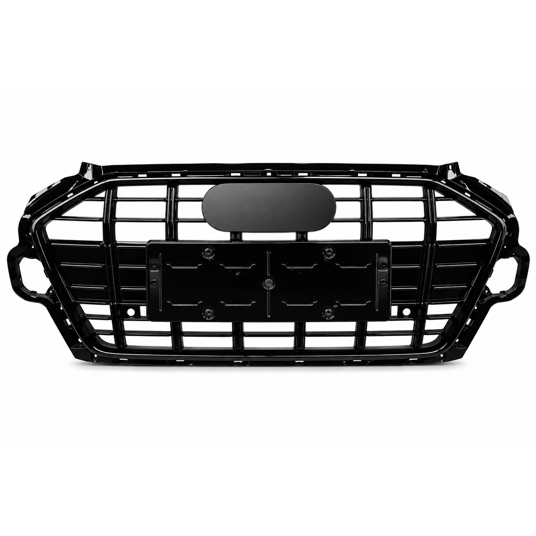 Car Craft Compatible With Audi A4 B9.5 2021+ Upgraded Front Bumper Show Grill Rs4 S4 Rs Sport Style For All Road Model Usa Glossy Black Frame Black Strip All Logo Silver License Plate Eu Version A4-074 Gc