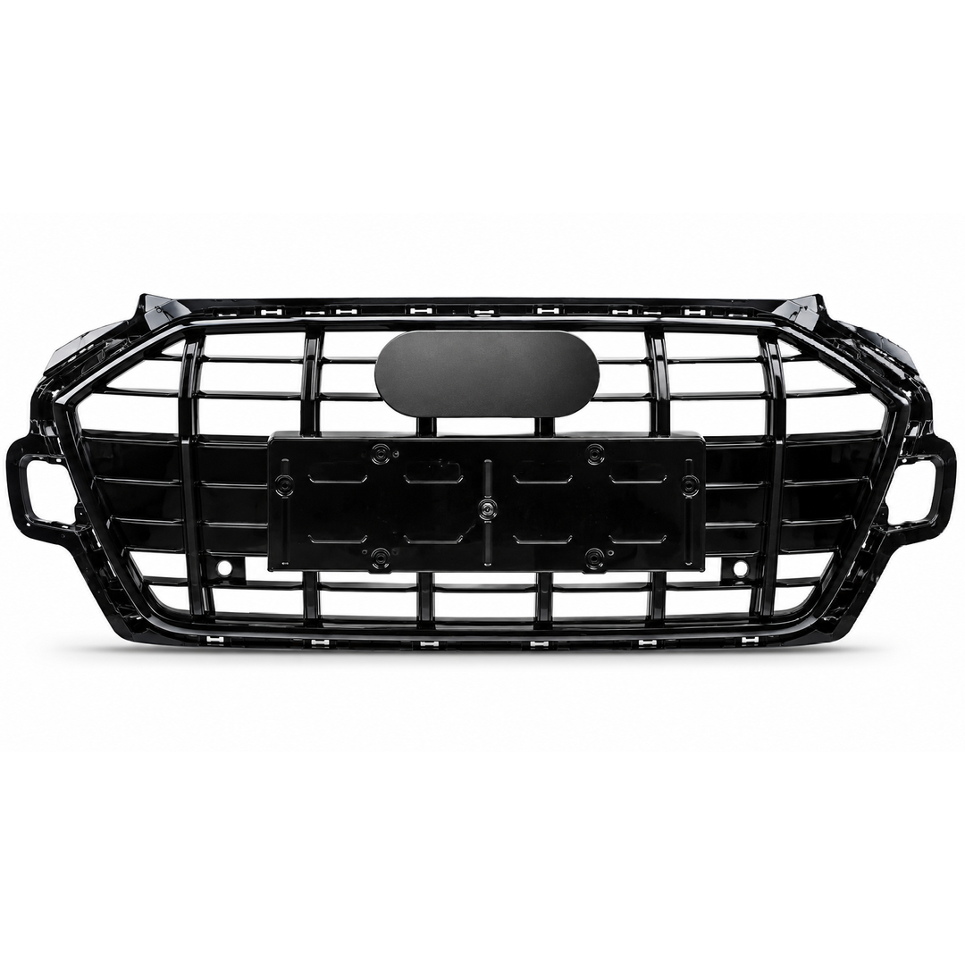 Car Craft Compatible With Audi A4 B9.5 2021+ Upgraded Front Bumper Show Grill Rs4 S4 Rs Sport Style For All Road Model Usa Matte Black Frame Silvery Strip All Logo Silver License Plate Eu Version A4-075 Gc