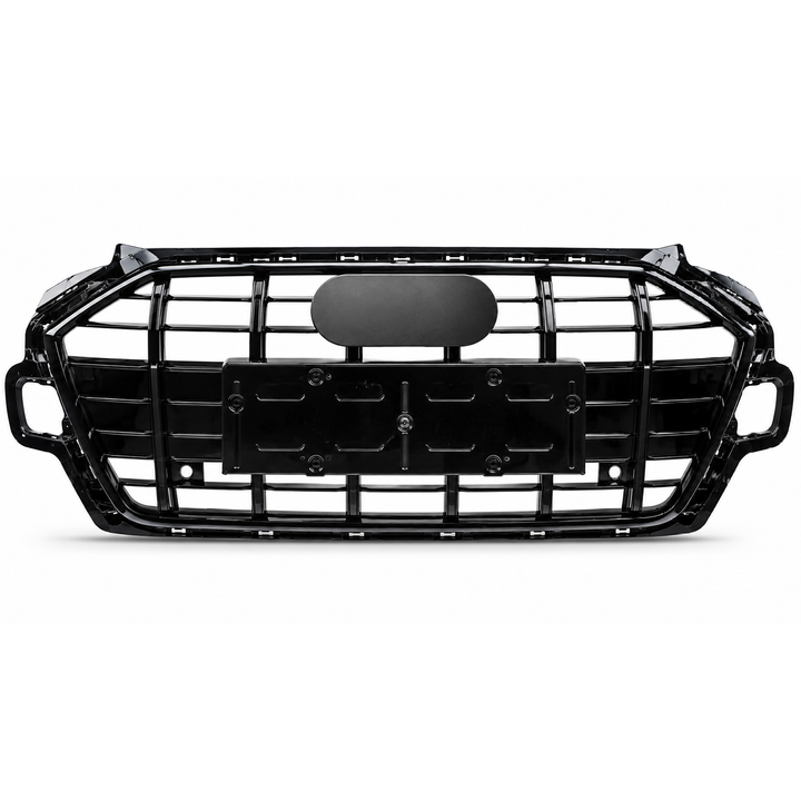Car Craft Compatible With Audi A4 B9.5 2021+ Upgraded Front Bumper Show Grill Rs4 S4 Rs Sport Style For All Road Model Usa Matte Black Frame Silvery Strip All Logo Silver License Plate Eu Version A4-075 Gc