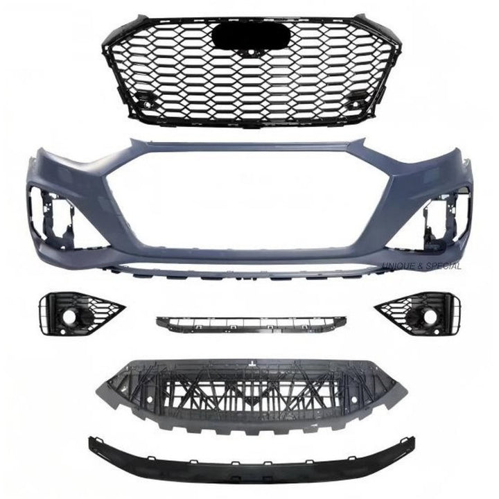 Car Craft Compatible With Audi A4 B9.5 2021+ Upgraded Facelift Convert To Rs4 S4 Sport Bodykit Front Bumper Show Grill Use For Sport Car Black Frame Black Mesh All Logo Silver A4-039 Gc CC-10831
