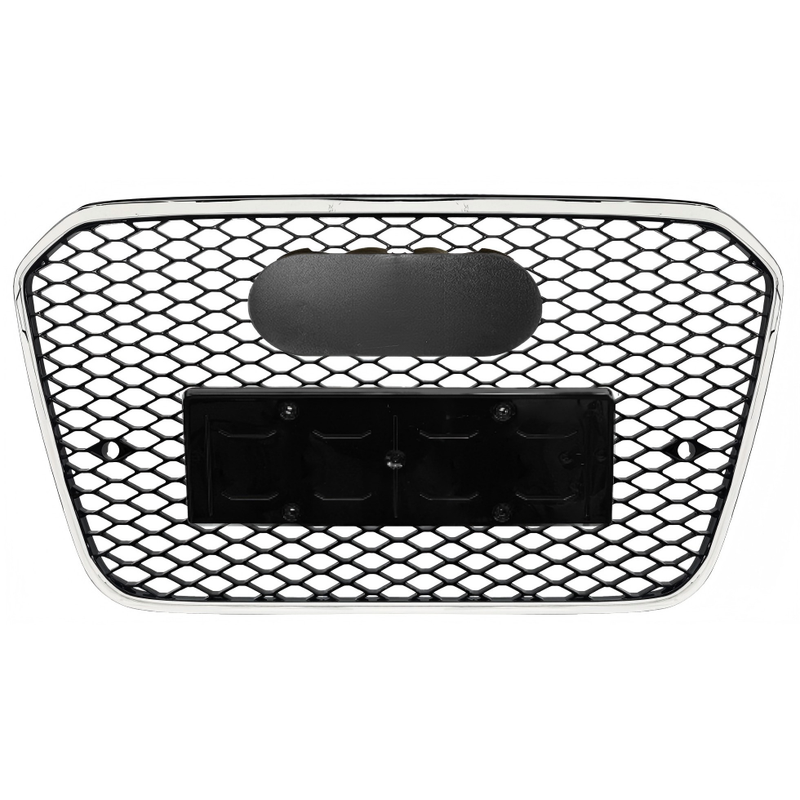 Car Craft Compatible With Audi A6 C7 2011-2015 Upgraded Front Bumper Show Grill Rs6 S6 Rs Sport Silver Frame Black Mesh All Logo Silver License Plate Eu Version A6-001 Gc