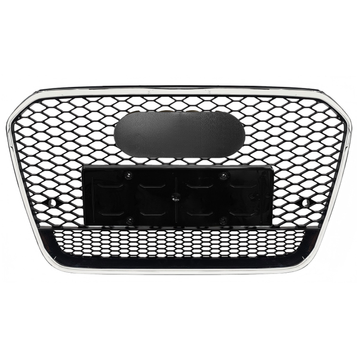 Car Craft Compatible With Audi A6 C7 2011-2015 Upgraded Front Bumper Show Grill Rs6 S6 Rs Sport Silver Frame Black Mesh All Logo Silver License Plate Eu Version A6-003 Gc