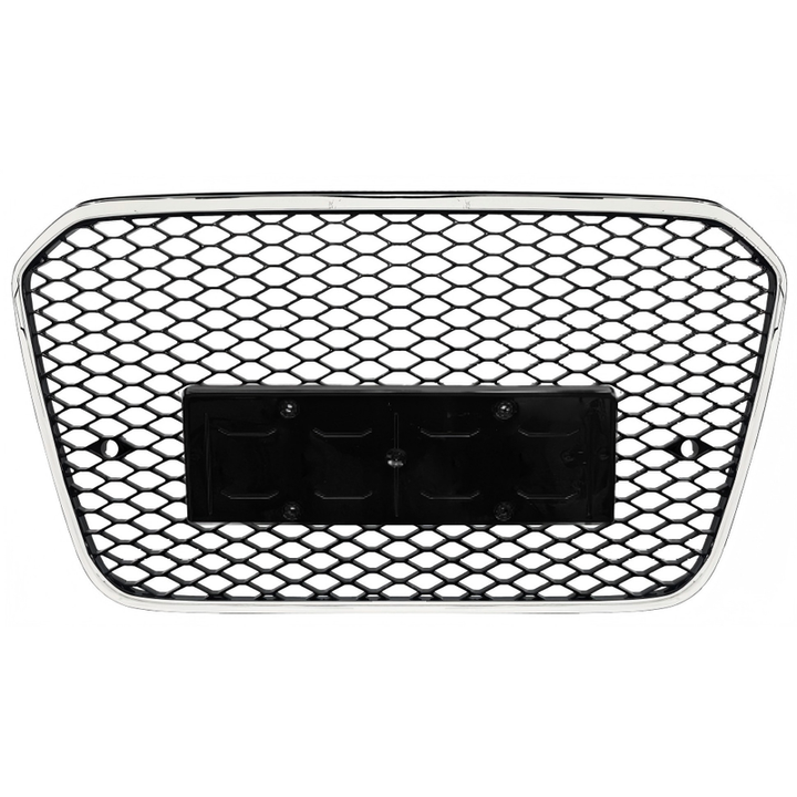 Car Craft Compatible With Audi A6 C7 2011-2015 Upgraded Front Bumper Show Grill Rs6 S6 Rs Sport Silver Frame Black Mesh No Logo License Plate Eu Version A6-005 Gc