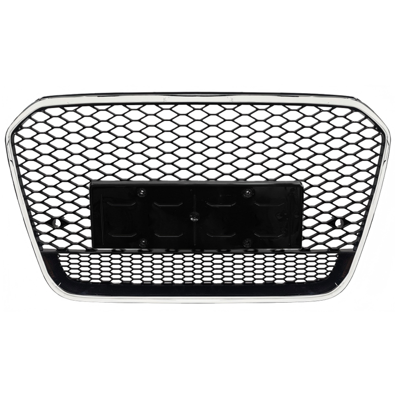 Car Craft Compatible With Audi A6 C7 2011-2015 Upgraded Front Bumper Show Grill Rs6 S6 Rs Sport Silver Frame Black Mesh No Logo License Plate Eu Version A6-007 Gc