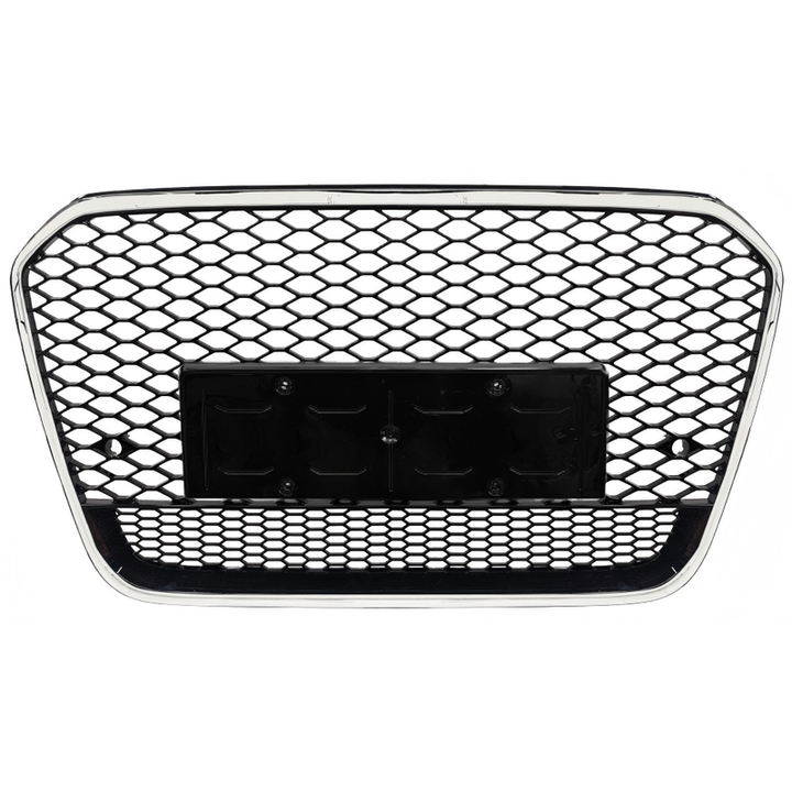 Car Craft Compatible With Audi A6 C7 2011-2015 Upgraded Front Bumper Show Grill Rs6 S6 Rs Sport Silver Frame Black Mesh No Logo License Plate Eu Version A6-007 Gc