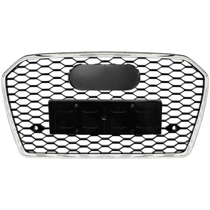Car Craft Compatible With Audi A6 C7.5 2016-2018 Upgraded Front Bumper Show Grill Rs6 S6 Rs Sport Silver Frame Black Mesh All Logo Silver License Plate Eu Version A6-009 Gc