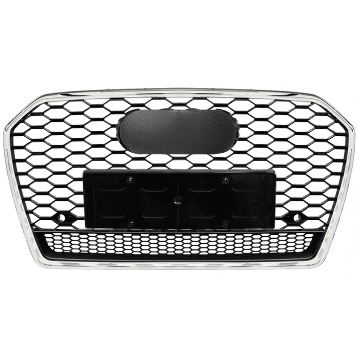 Car Craft Compatible With Audi A6 C7.5 2016-2018 Upgraded Front Bumper Show Grill Rs6 S6 Rs Sport Silver Frame Black Mesh All Logo Silver License Plate Eu Version A6-011 Gc