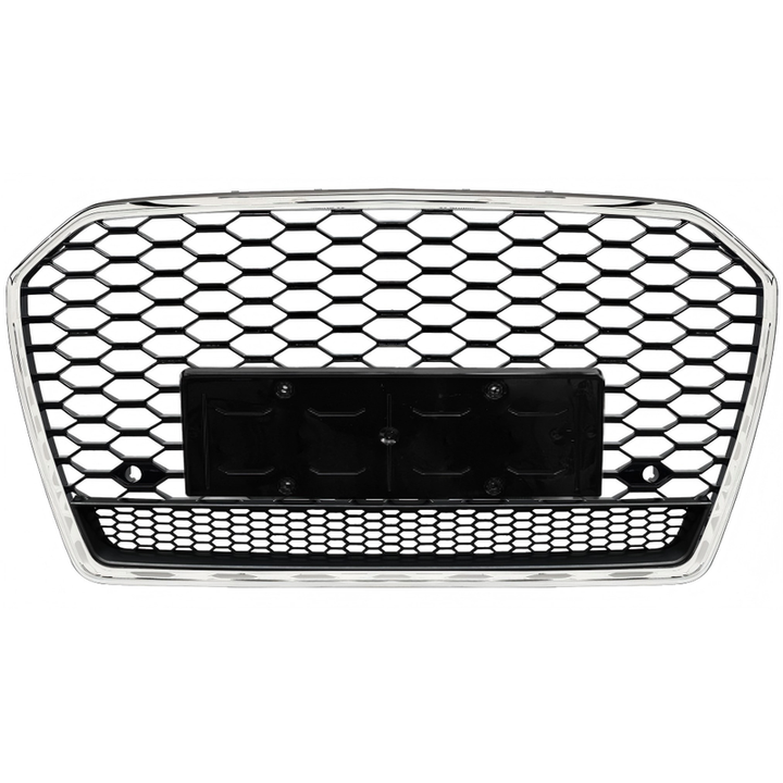 Car Craft Compatible With Audi A6 C7.5 2016-2018 Upgraded Front Bumper Show Grill Rs6 S6 Rs Sport Silver Frame Silver Mesh All Logo Silver License Plate Eu Version A6-115 Gc