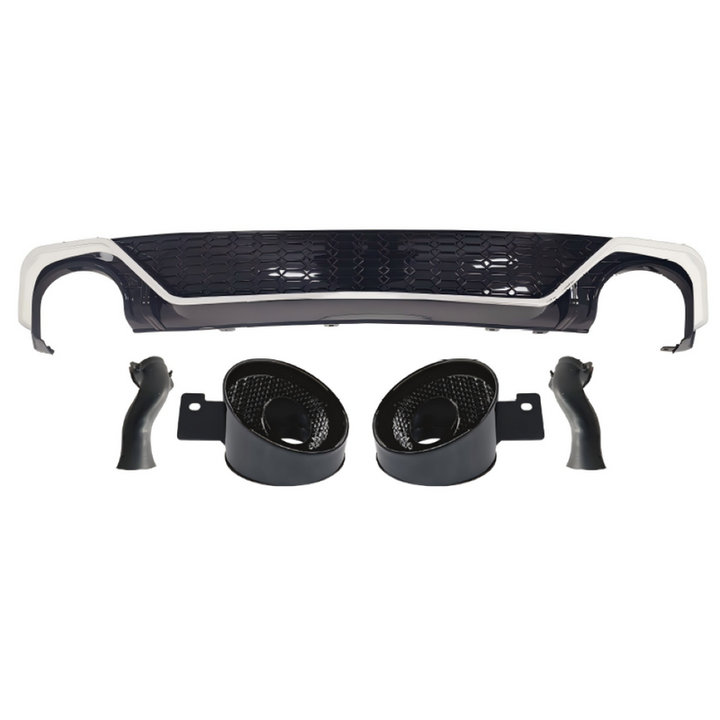 Car Craft Compatible With Audi A6 C8 2019-2025 Rs6 Bumper Rear After Lip Diffuser With Exhust Pipe Tip Honeyconb Silver Diamond Stainless Steel A6-073 Gc