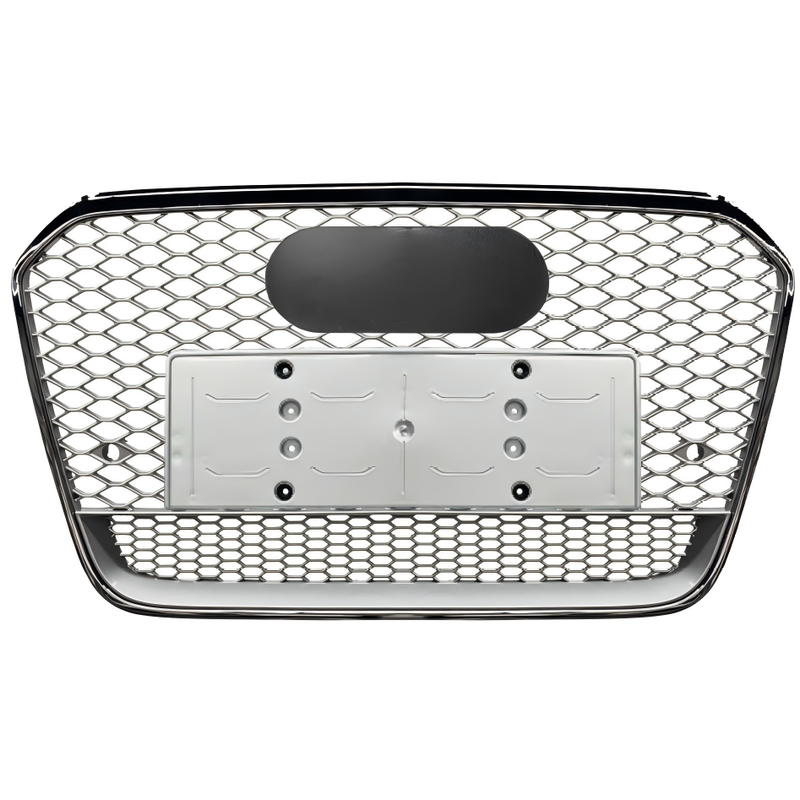 Car Craft Compatible With Audi A6 C7 2011-2015 Upgraded Front Bumper Show Grill Rs6 S6 Rs Sport Silver Frame Silver Mesh All Logo Silver License Plate Eu Version A6-111 Gc