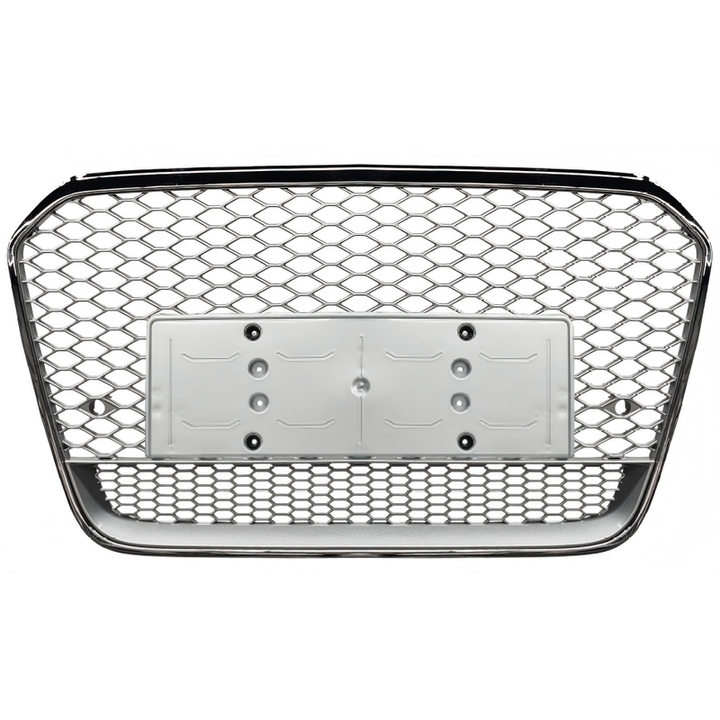 Car Craft Compatible With Audi A6 C7 2011-2015 Upgraded Front Bumper Show Grill Rs6 S6 Rs Sport Silver Frame Silver Mesh No Logo License Plate Eu Version A6-113 Gc