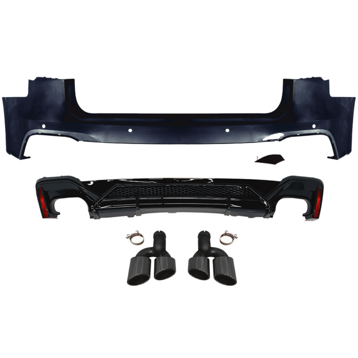 Car Craft Compatible With Audi A6 C8 2019-2025 Upgraded Facelift Convert To S6 Sport Bodykit Rear Bumper After Diffuser Lip Skirt Trim Exhaust Pipe Tip Black A6-043 Gc