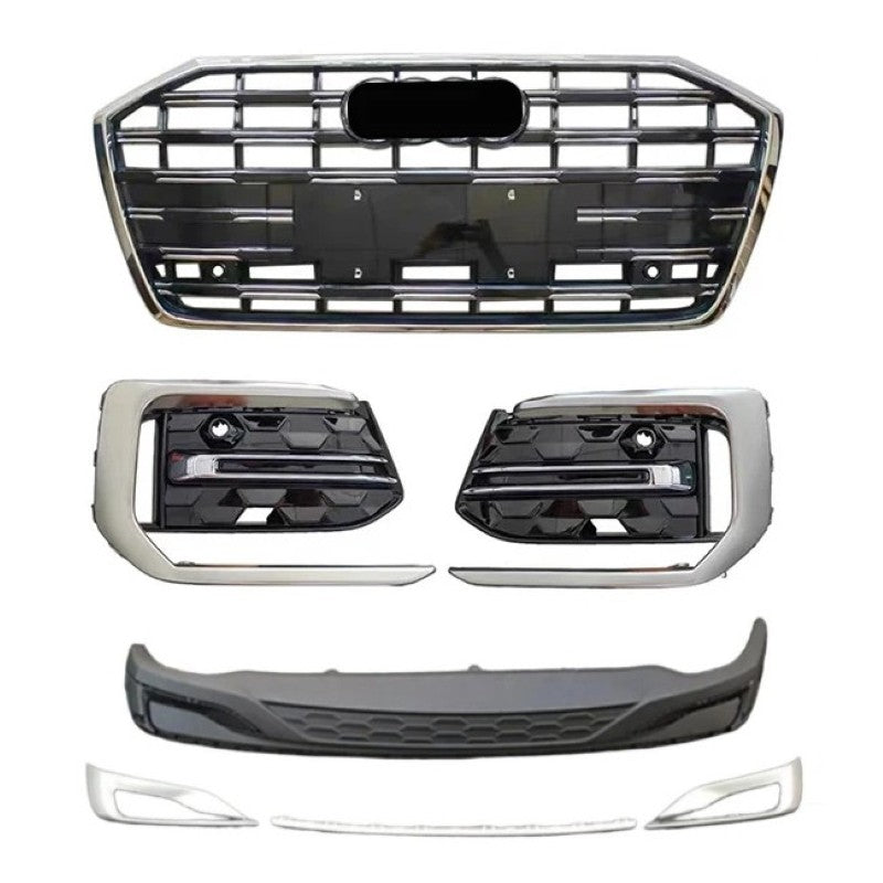 Car Craft Compatible With Audi A6 S6 Rs6 C8 2019-2023 Upgraded Rs6 Sport Front Bumper Show Grill Mesh Fog Grill Cover Rear Diffuser Lip Skirst Splitter Trim Set Chrome Set Dlw0601070869 Dlw0801070870 Ch - CAR CRAFT INDIA
