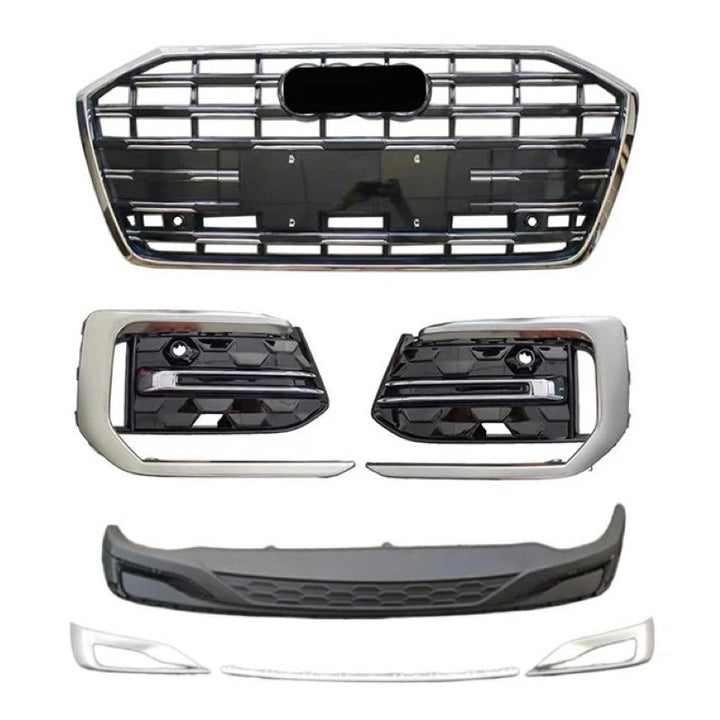 Car Craft Compatible With Audi A6 S6 Rs6 C8 2019-2023 Upgraded Rs6 Sport Front Bumper Show Grill Mesh Fog Grill Cover Rear Diffuser Lip Skirst Splitter Trim Set Chrome Set Dlw0601070869 Dlw0801070870 Ch - CAR CRAFT INDIA